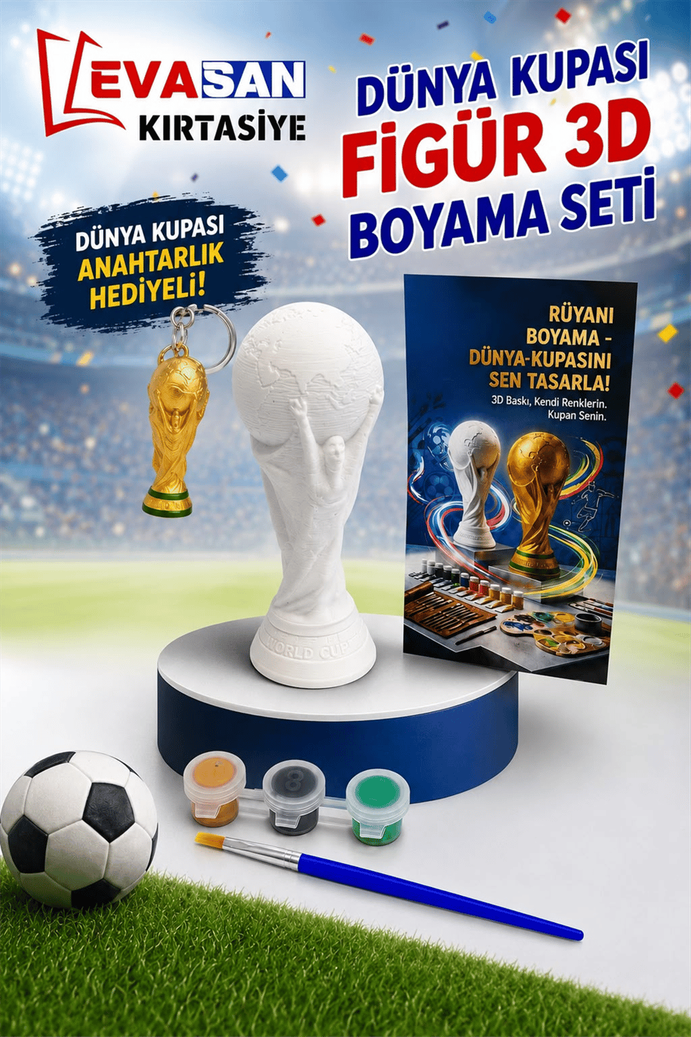 DÜNYA KUPASI FİGÜRÜ 3D BOYAMA SETİ 5X12 CM