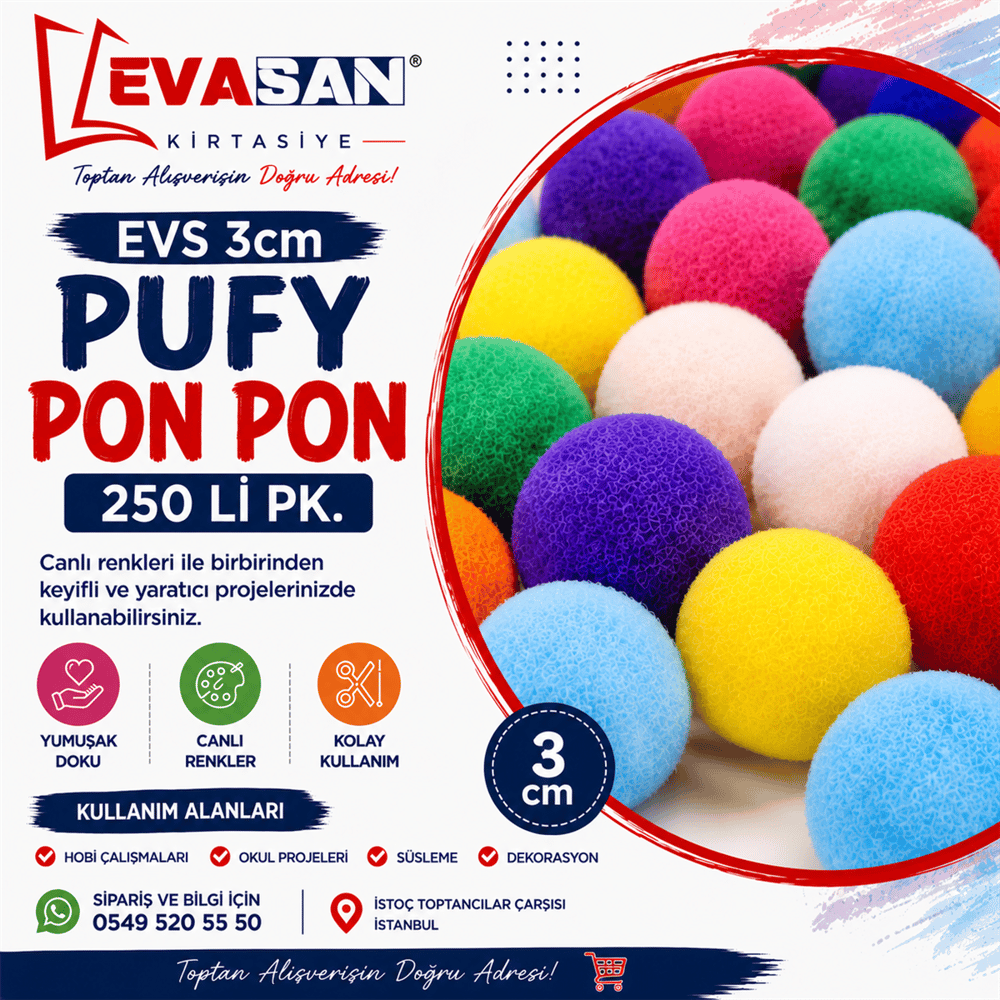 EVS 3cm PUFY PONPON 250 Lİ PK. 