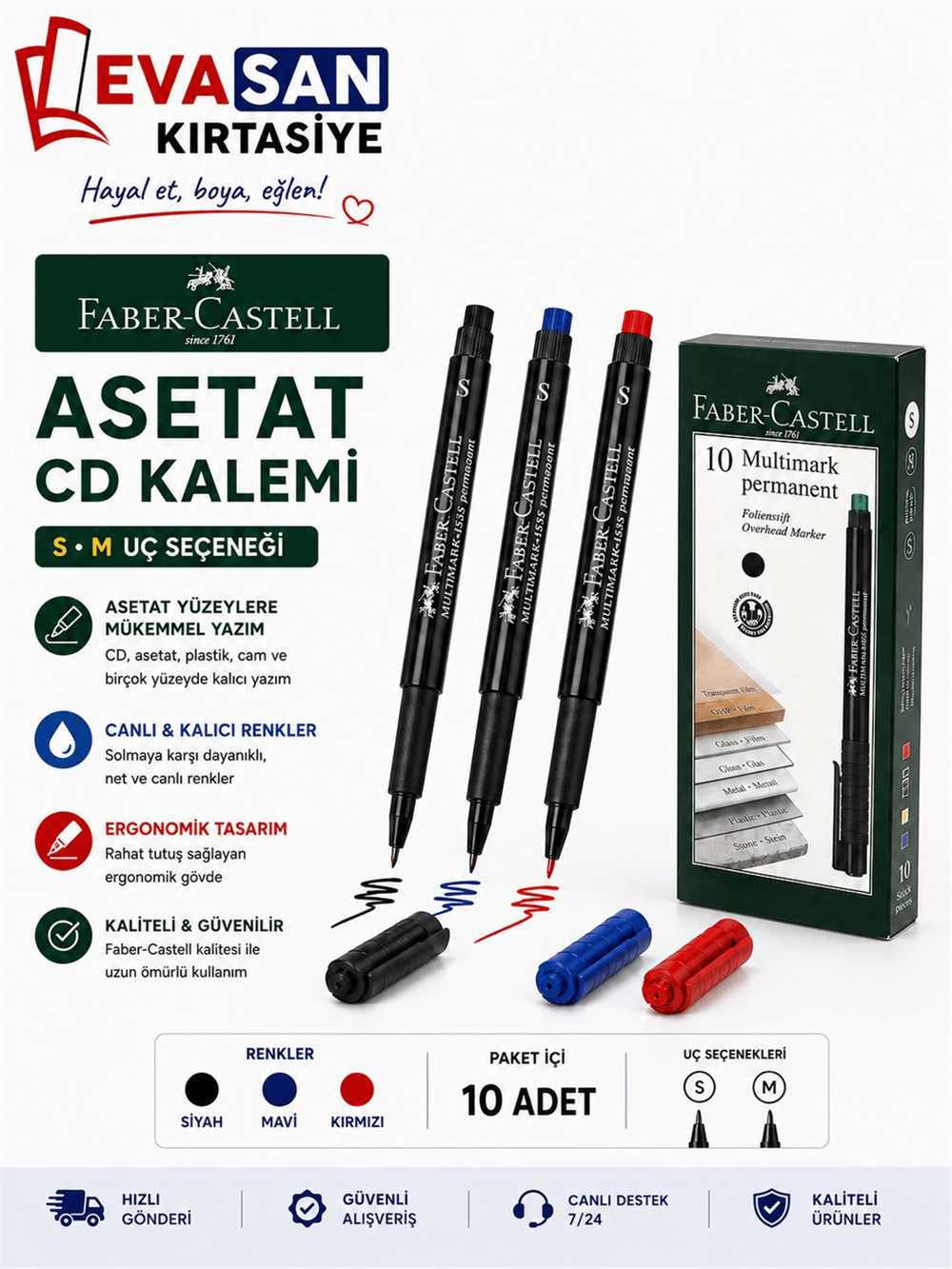 FABER CASTELL ASETAT CD KALEMİ  MAVİ (M) 10 LU PK.