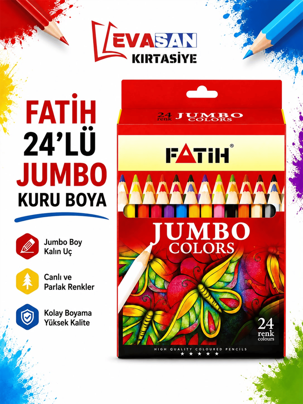 FATİH 24 LÜ JUMBO KURU BOYA KARTON KUTU