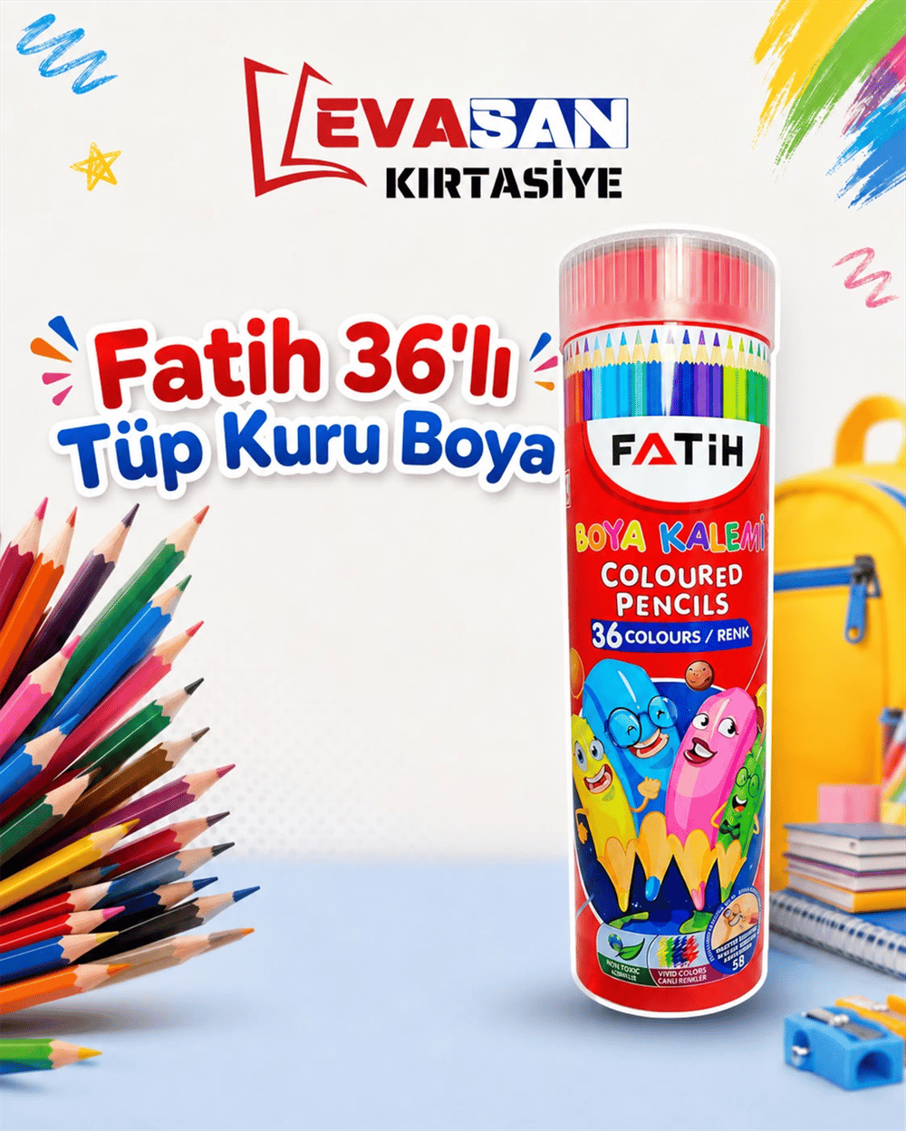 FATİH 36 LI TÜP KURU BOYA 12 Lİ STAND 