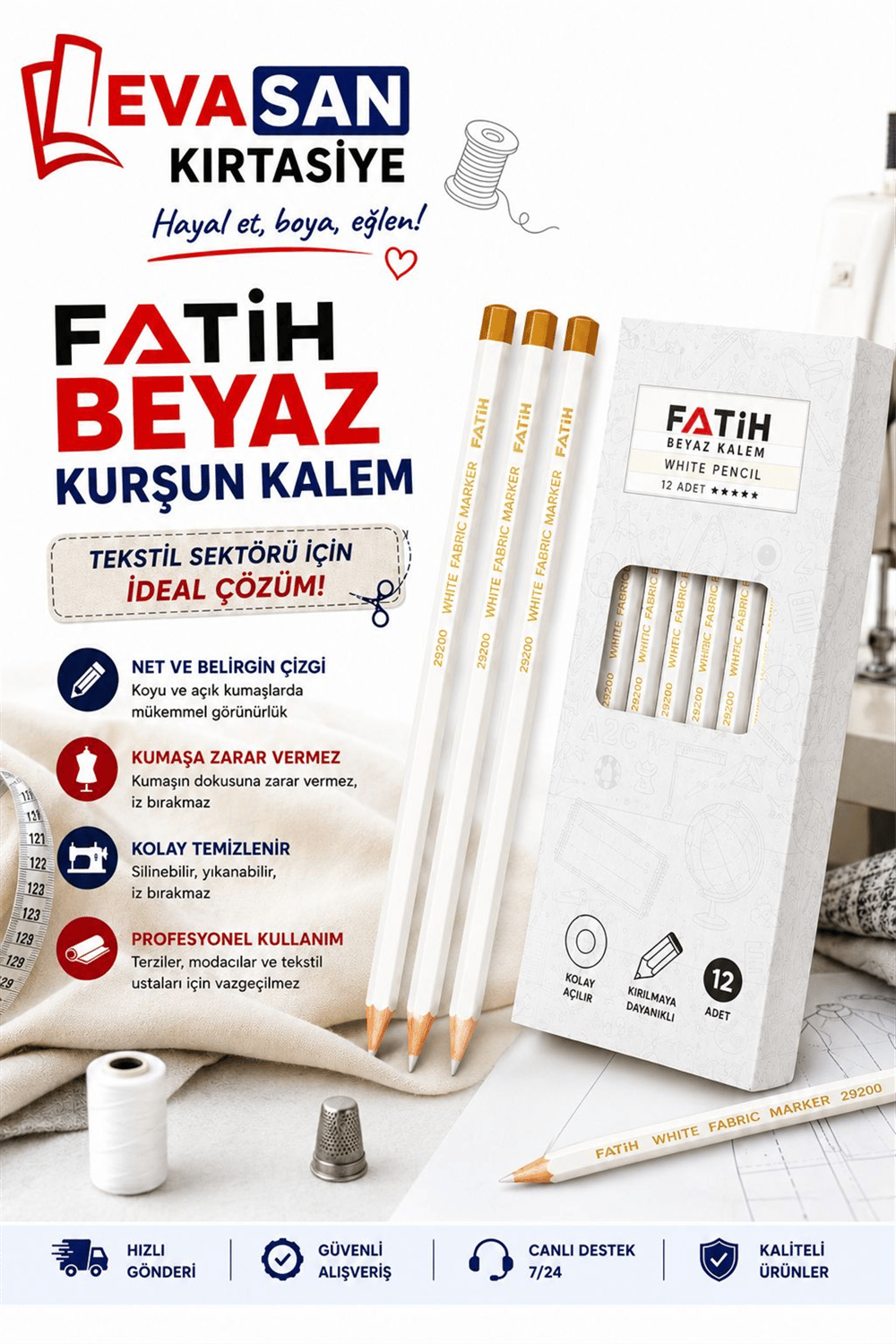 FATİH BEYAZ KURŞUN KALEM PK: 12 Lİ 