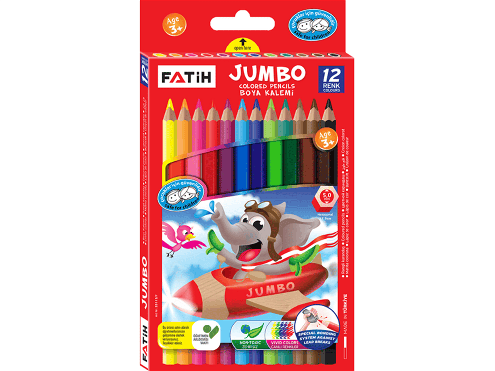 FATİH JUMBO 12 RENK ALTIGEN KURU BOYA KALEMİ