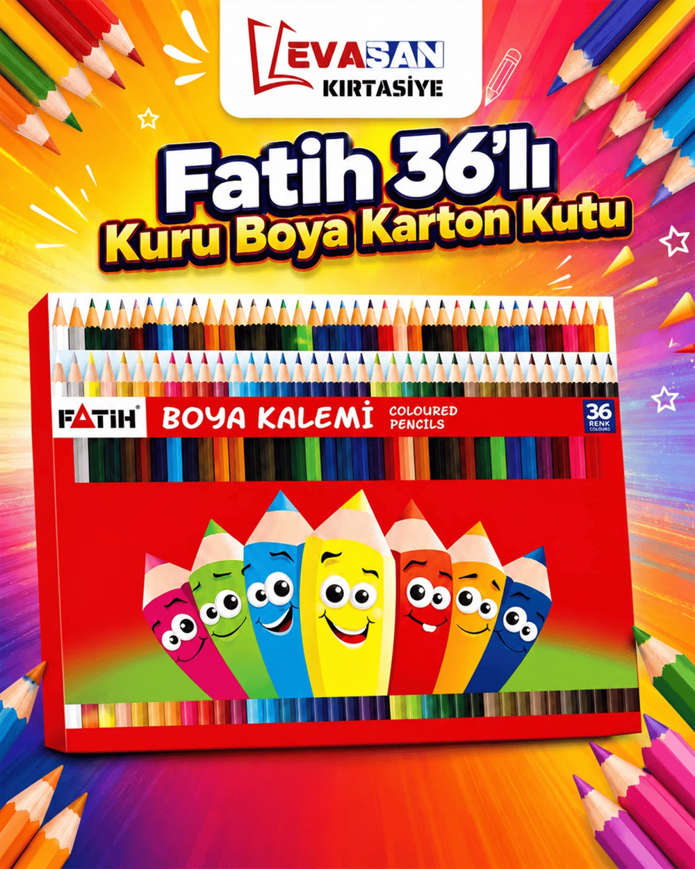FATİH KURU BOYA 36 RENK TAM BOY KARTON KUTU *72