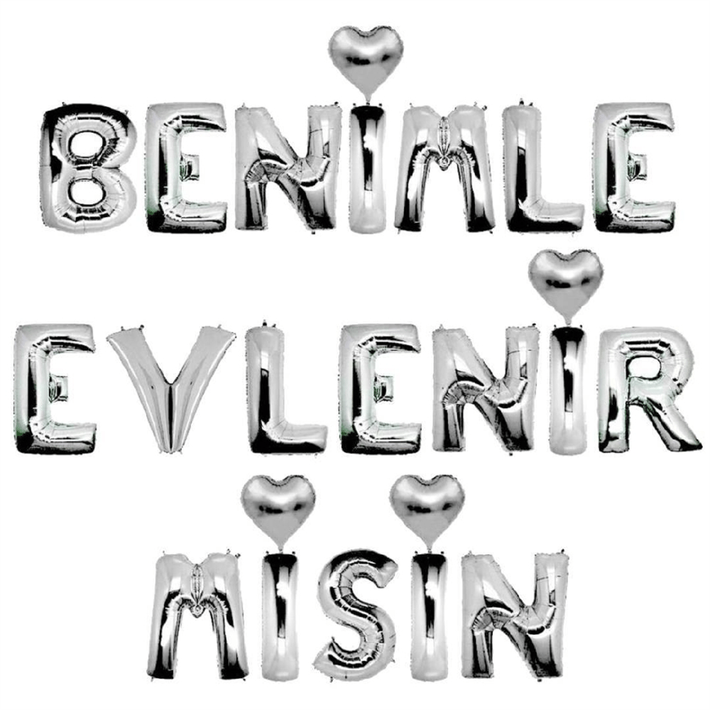 FOLYO BALON BENİMLE EVLENİRMİSİN GÜMÜŞ RENK 19 HARF 35CM