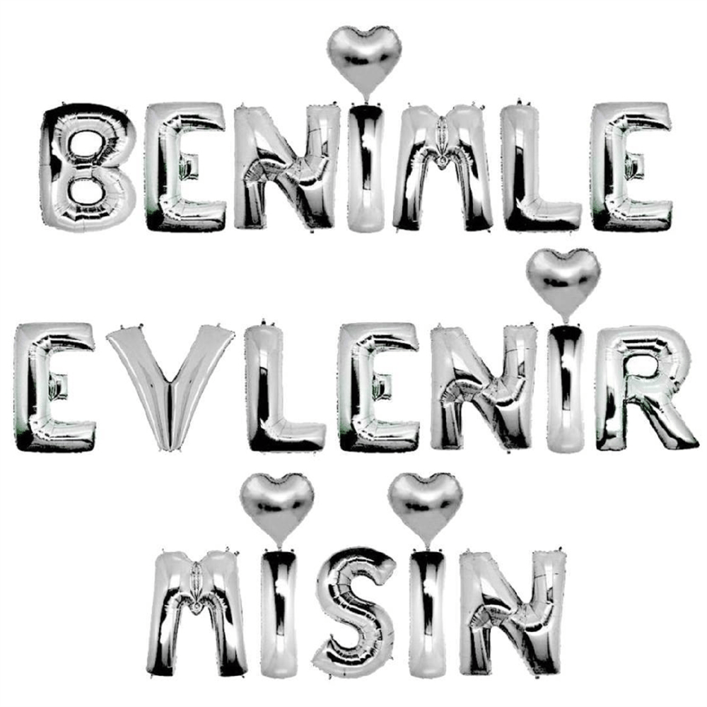 FOLYO BALON BENİMLE EVLENİRMİSİN GÜMÜŞ RENK 19 HARF 35CM
