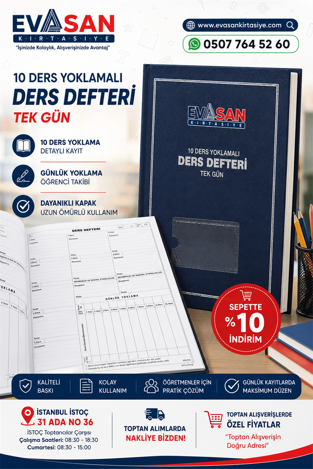 GÜLPAŞ İMPERTEKS CİLTLİ YOKLAMALI DERS DEFTERİ TEK GÜN