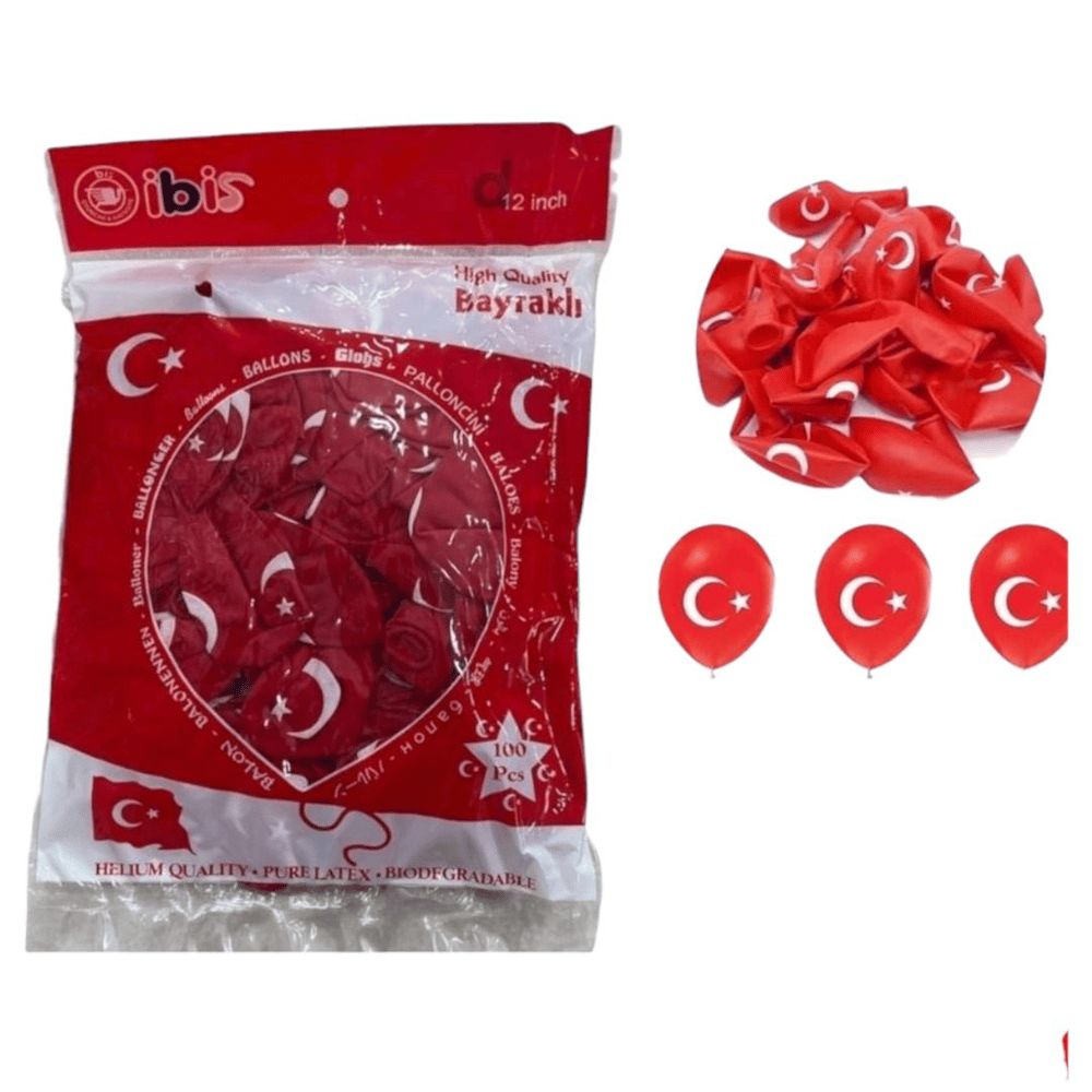 İBİŞ 12 İNÇ  AYYILDIZ BASKILI BALON PK:100 LÜ