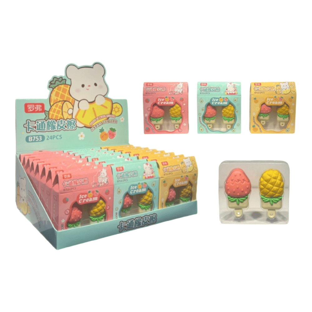 ICE CREAM B753 2:Lİ  ÇİLEK ANANAS SİLGİ PK:24 LÜ 