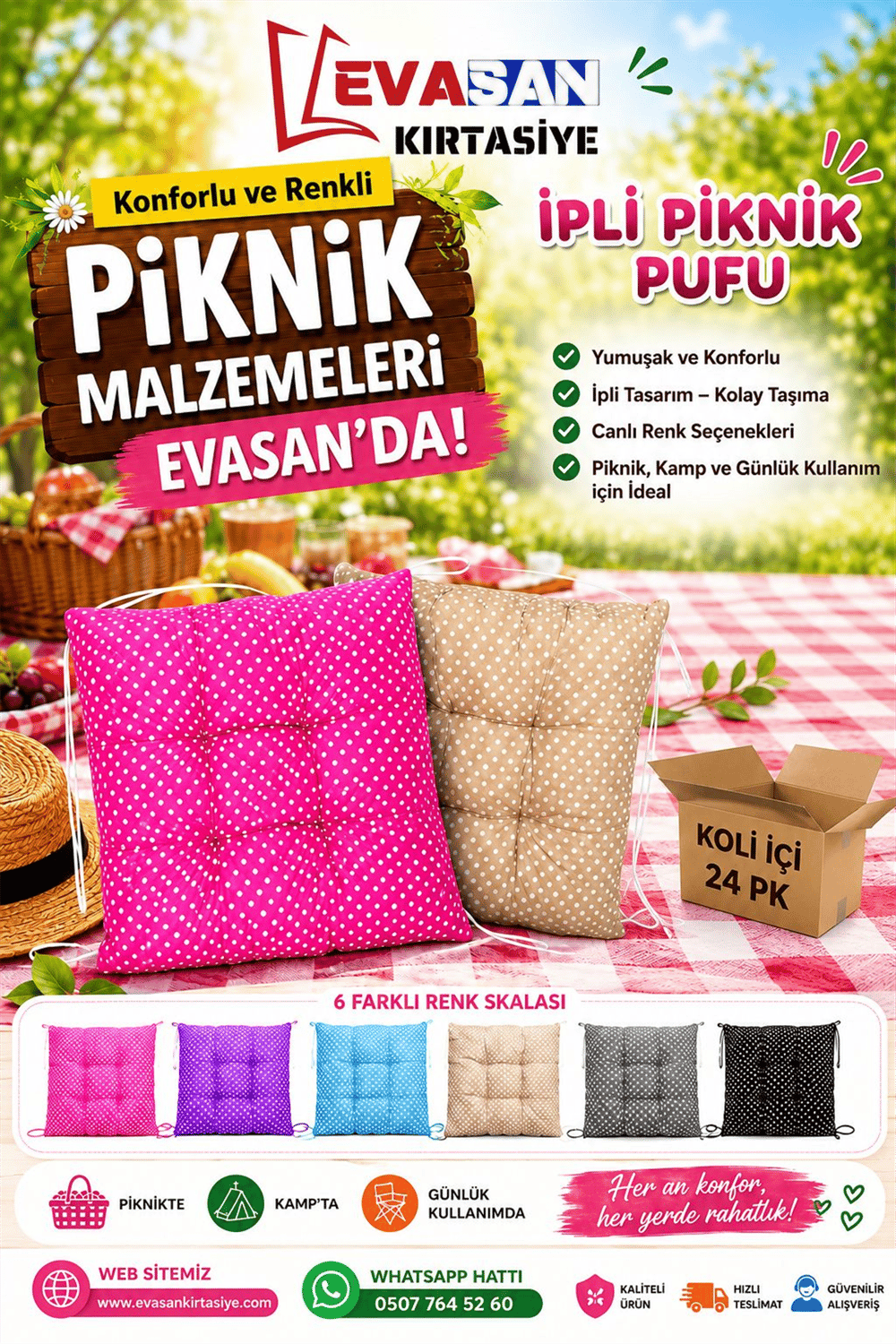 İPLİ PİKNİK PUFU (YASTIK/MİNDER) 35X35 PK:24 LÜ
