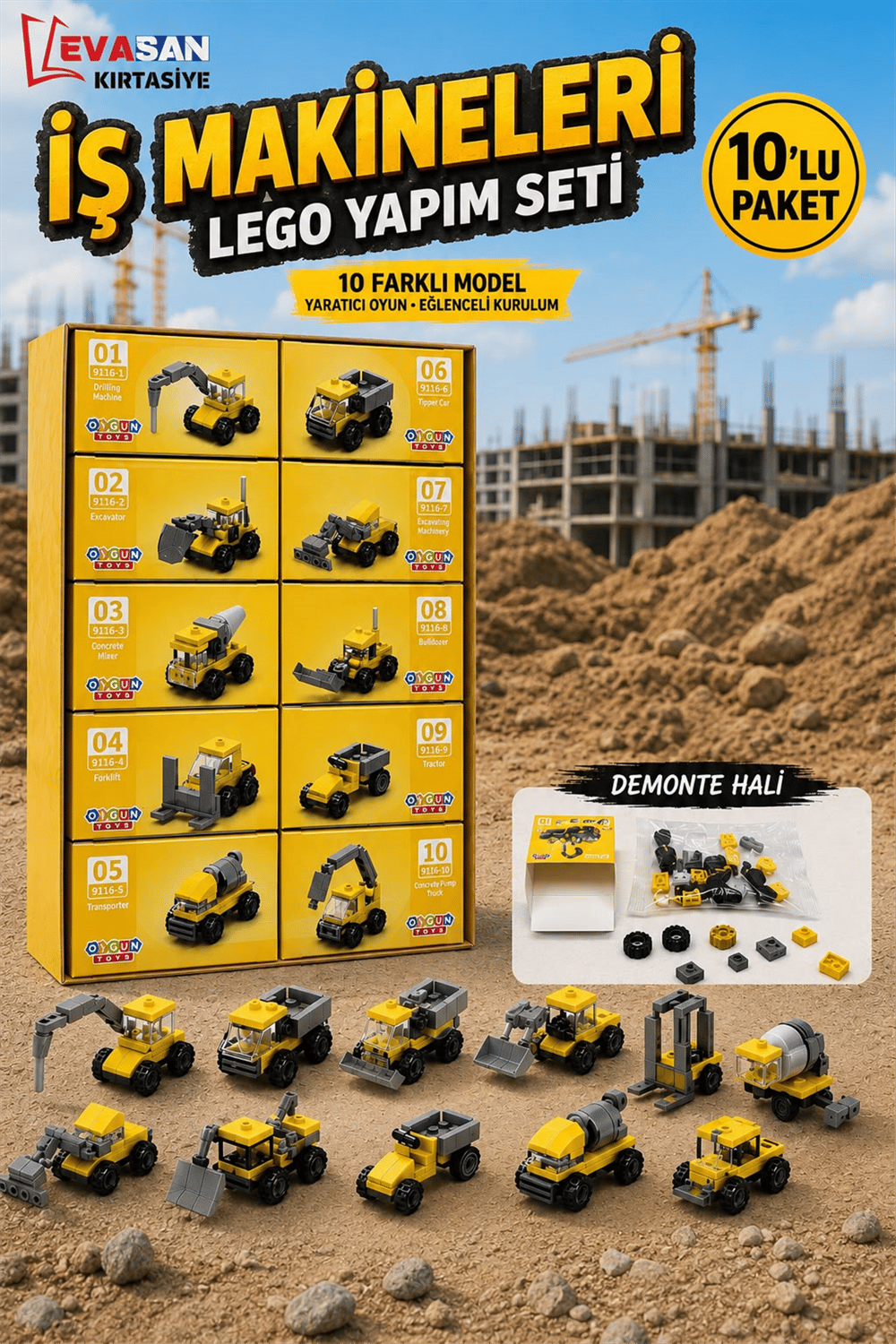 İŞ MAKİNELERİ LEGO YAPIM SETİ PK:10 LU 