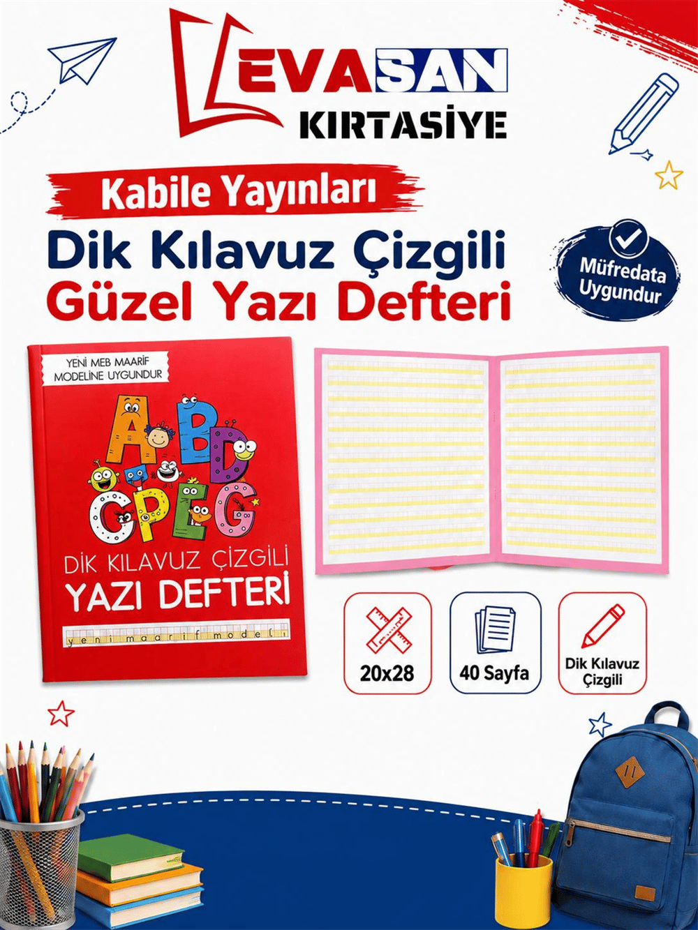KABİLE 20X28 DİK YAZI DEFTERİ 40 SAYFA *100