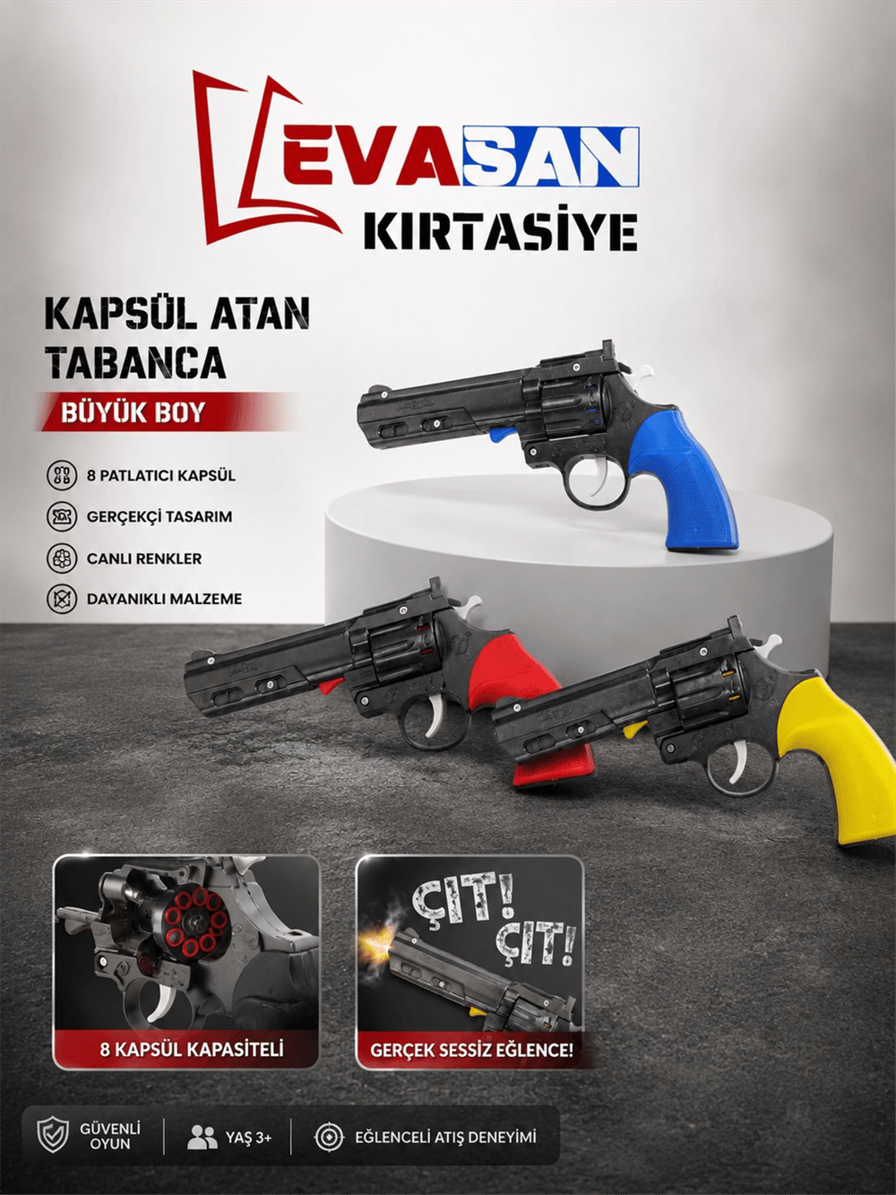 KAPSÜL ATAN MANTAR TABANCA BÜYÜK BOY 22cm X 12cm PK:12 Lİ