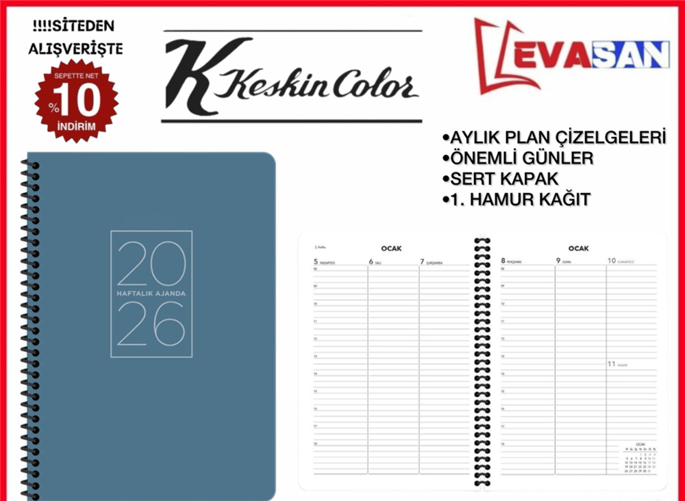 KESKİN 17X24 2026 SPR. MAVİ KAPAK AJANDA 72 YAP.