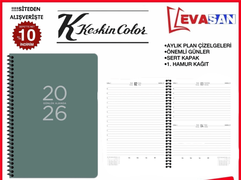 KESKİN 17X24 2026 SPR. YEŞİL KAPAK AJANDA 168 YAP.