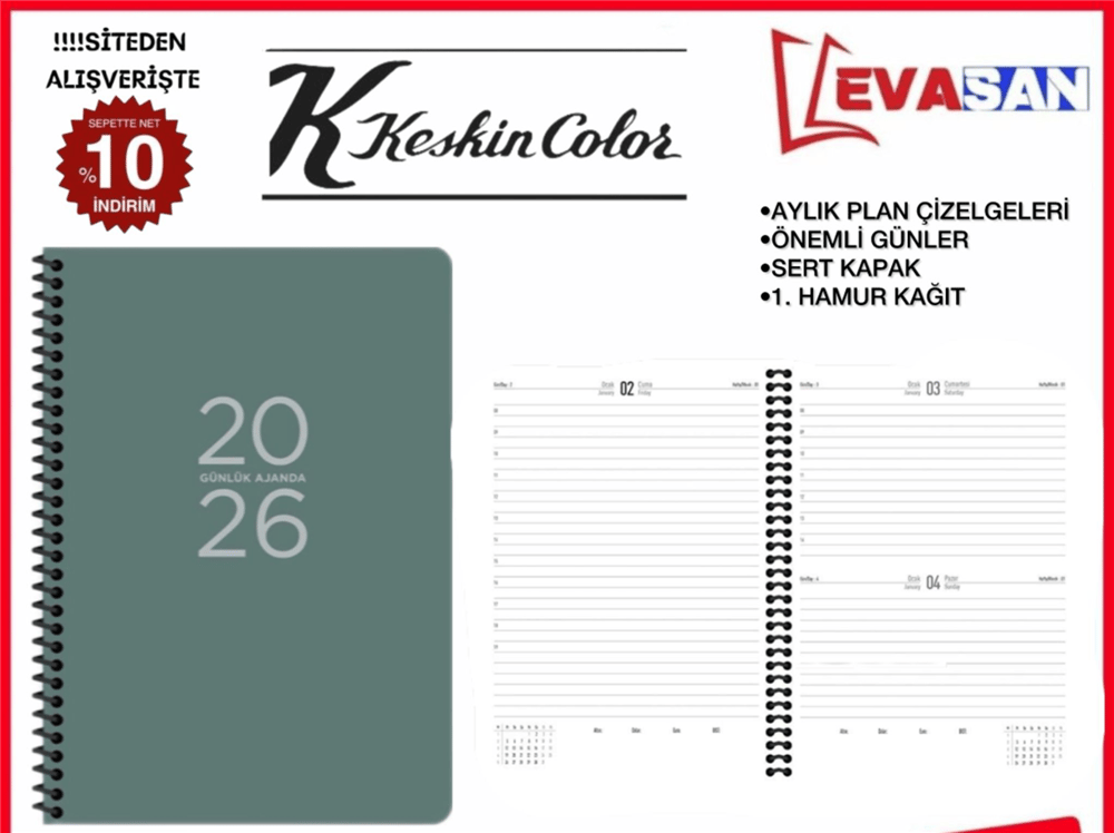 KESKİN 17X24 2026 SPR. YEŞİL KAPAK AJANDA 168 YAP.