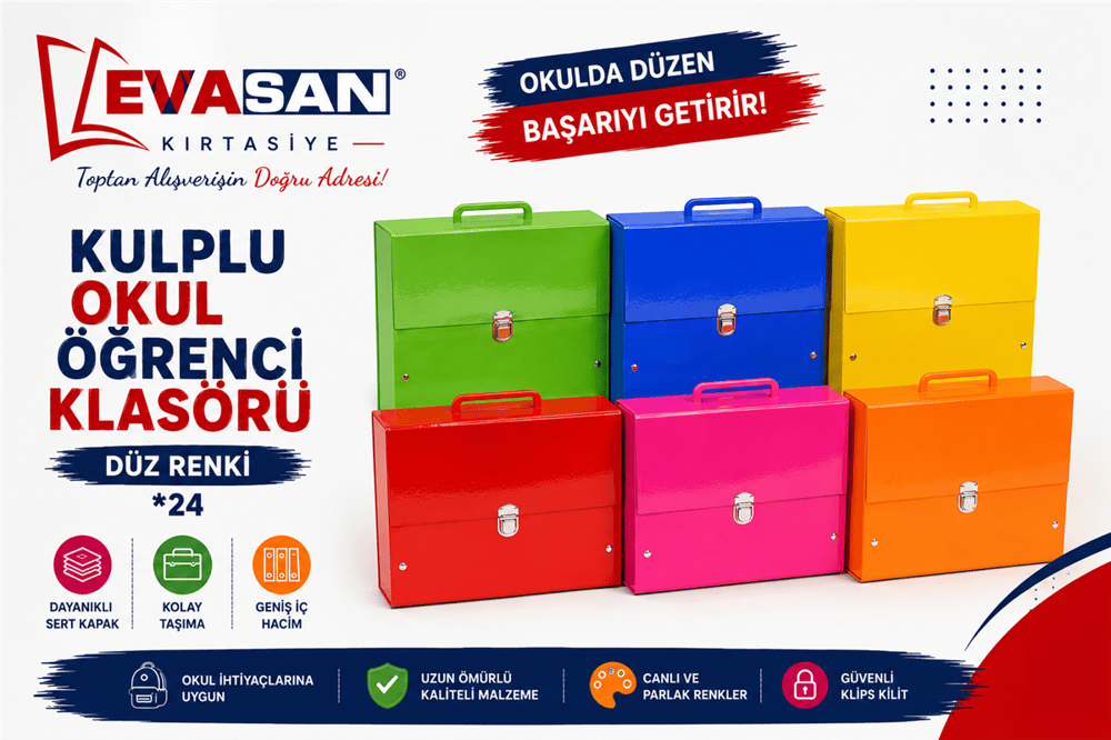 KULPLU OKUL ÖĞRENCİ KLASÖRÜ DÜZ RENKİ *24