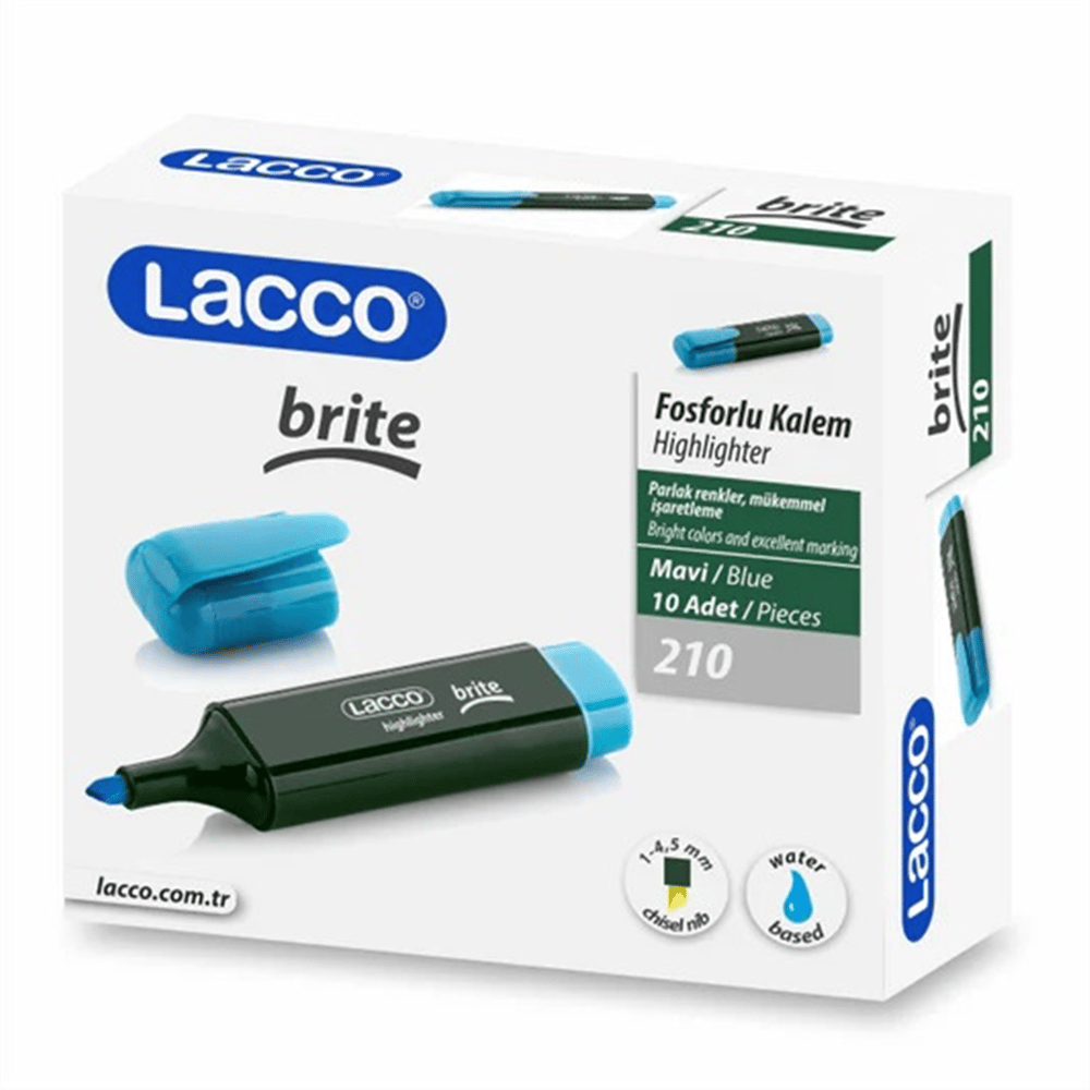LACCO BRİTE MAVİ FOSFORLU KALEM 210 10 LU *200