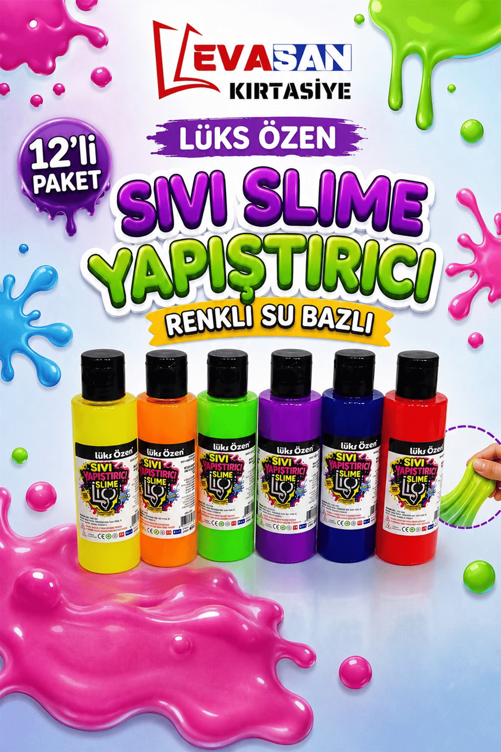 LÜKS ÖZEN 162 RENKLİ SU BAZLI SIVI SLİME YAPIŞTIRICI  70 ML PK:12 Lİ *24