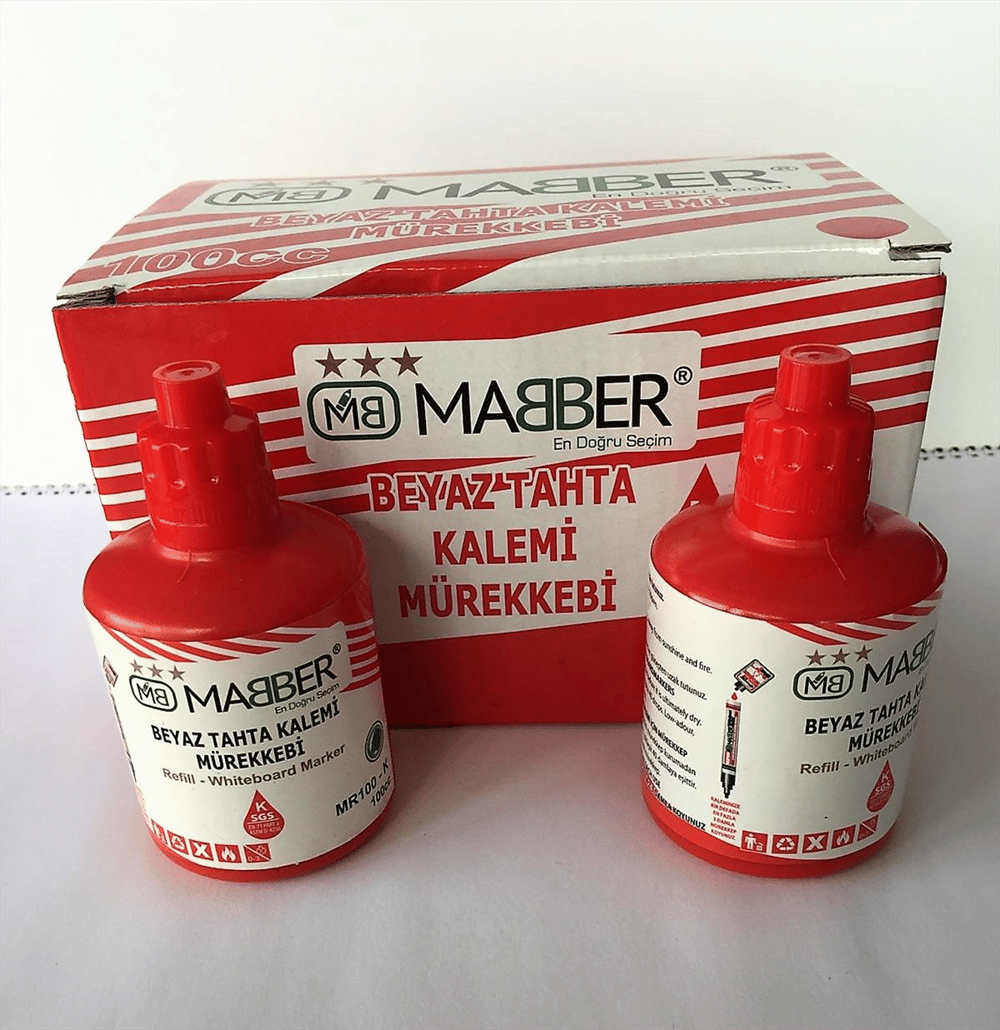 MABER-MR100cc  BEYAZ TAHTAKALEM MÜREKKEBİ KIRMIZI 6'LI *96