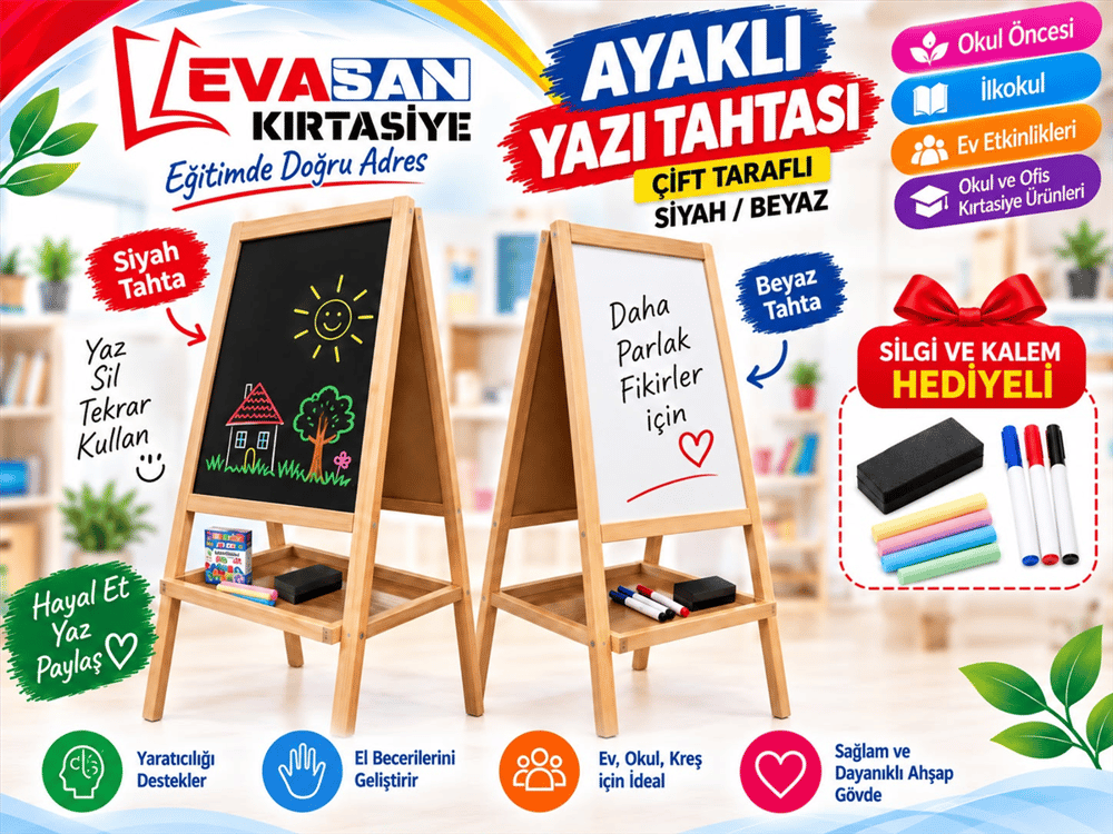 MANYETİK AYAKLI SİY/BEY YAZI TAHTASI KAL+SİL+TEB. 110X45 CM