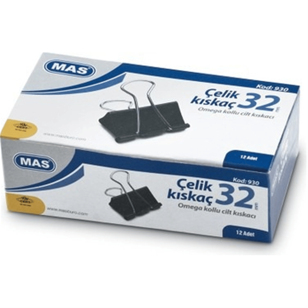 MAS 930 OMEGA ÇELİK KISKAÇ 32 MM.(SİYAH) PK:12 Lİ 