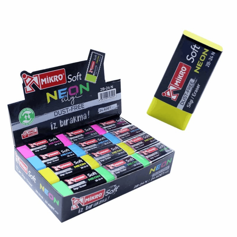 MİKRO DUST FREE NEON SİLGİ 24 LÜ