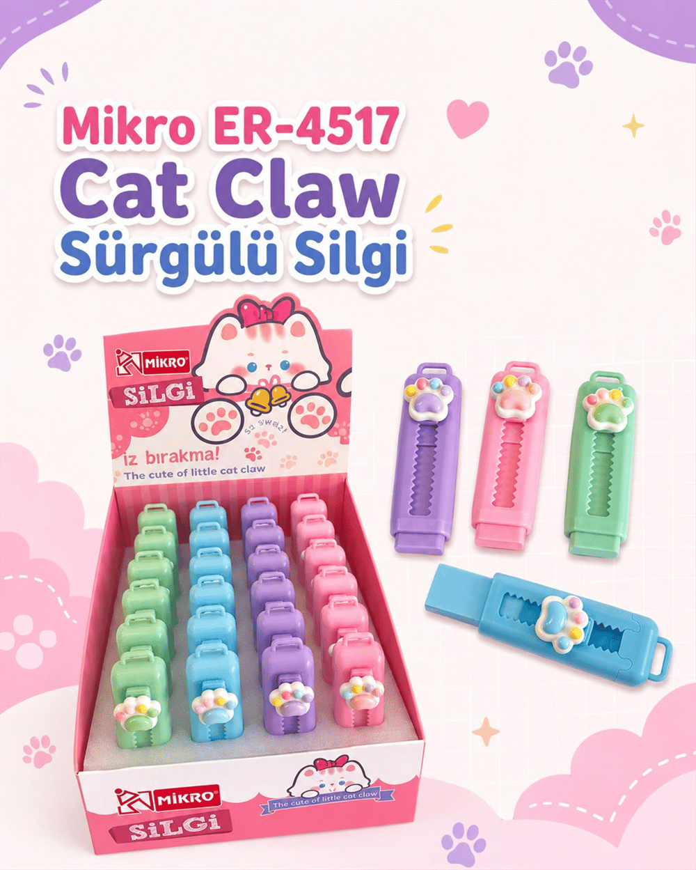 MİKRO ER-4517 CAT CLAW SÜRGÜLÜ SİLGİ PK:24 LÜ 