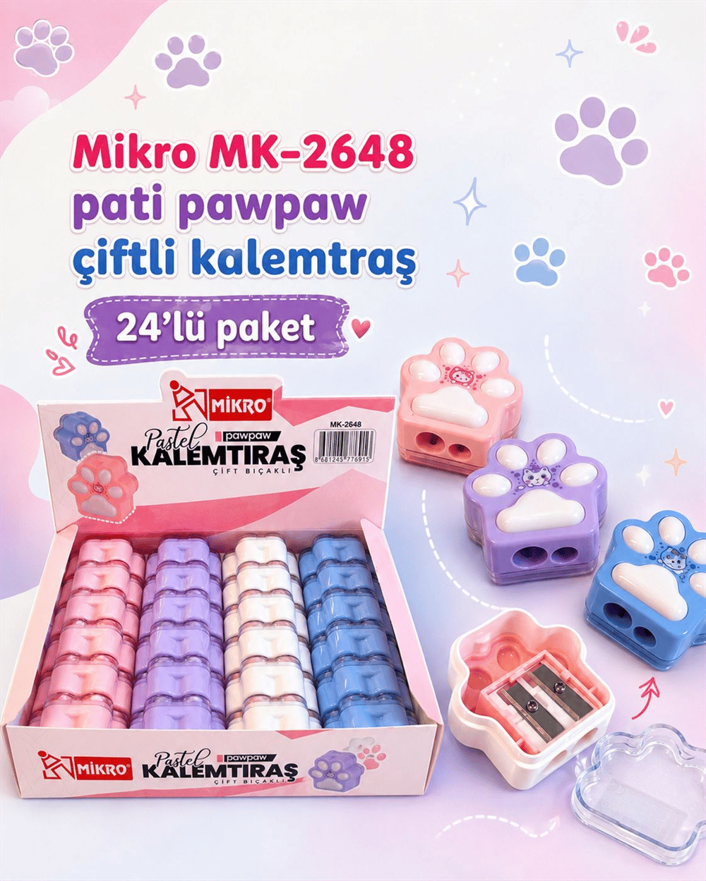 MİKRO MK-2648 PATİ PAWPAW ÇİFTLİ KALEMTRAŞ PK:24 LÜ 