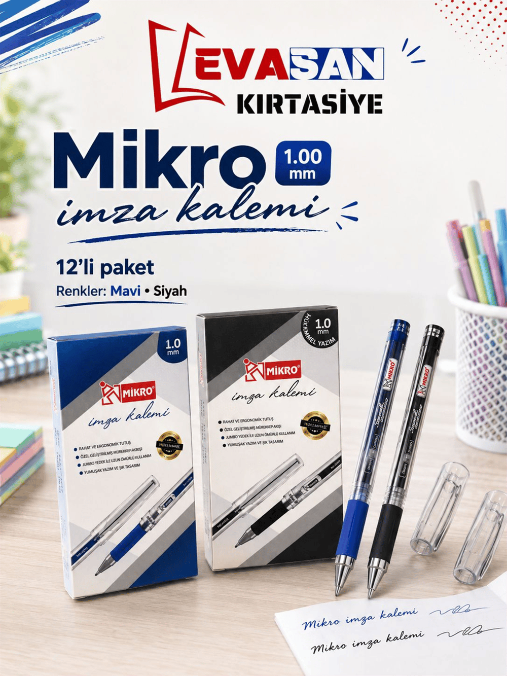 MİKRO MK-8526 İMZA KALEMİ MAVİ 1,0MM PK:12 Lİ 