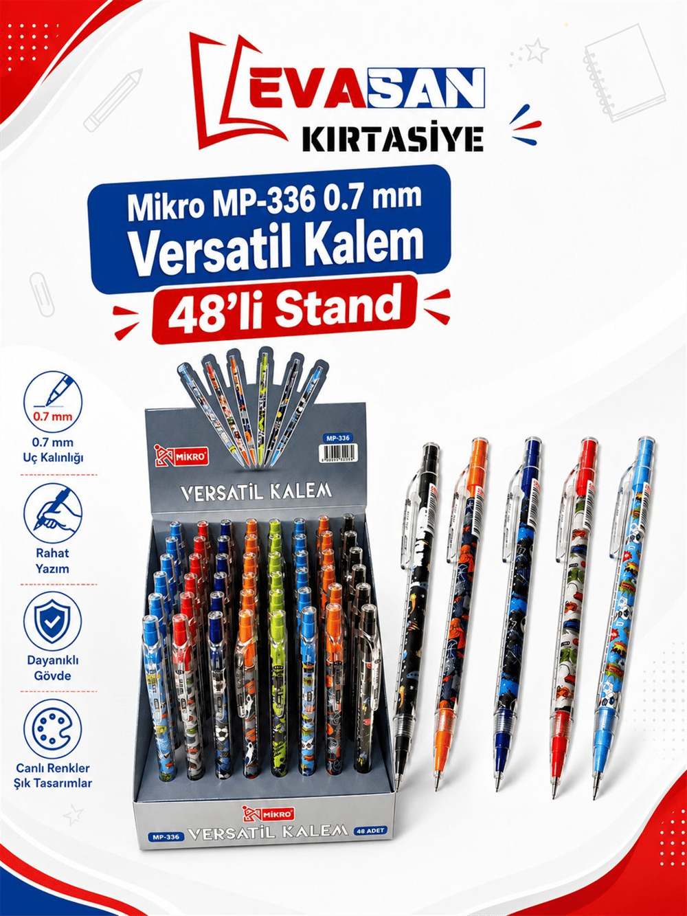 MİKRO MP-336 0,7 M VERSATİL KALEM 48 Lİ STAND 