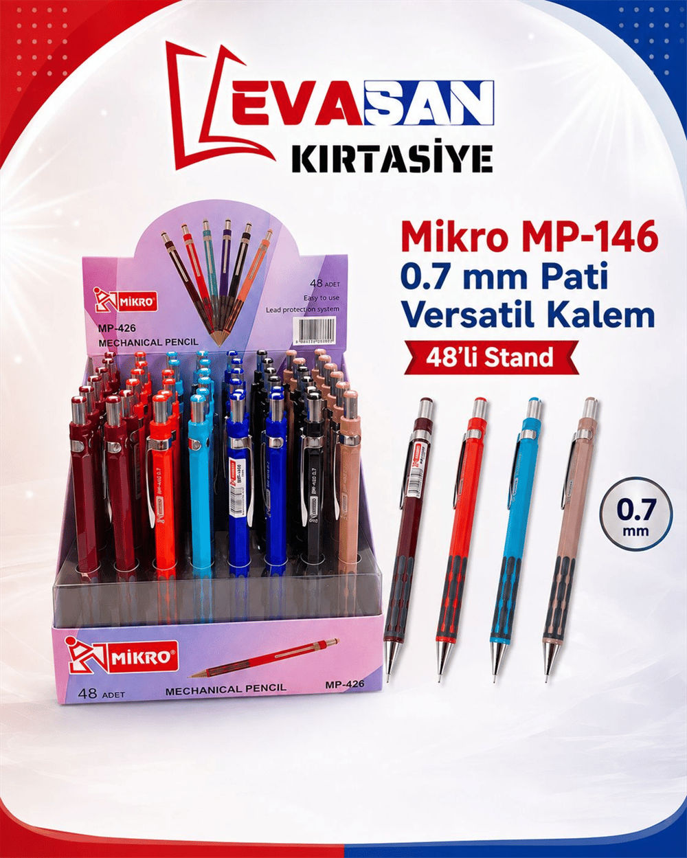 MİKRO MP-426 0.7 MM VERSATİL KALEM 48 Lİ STAND 