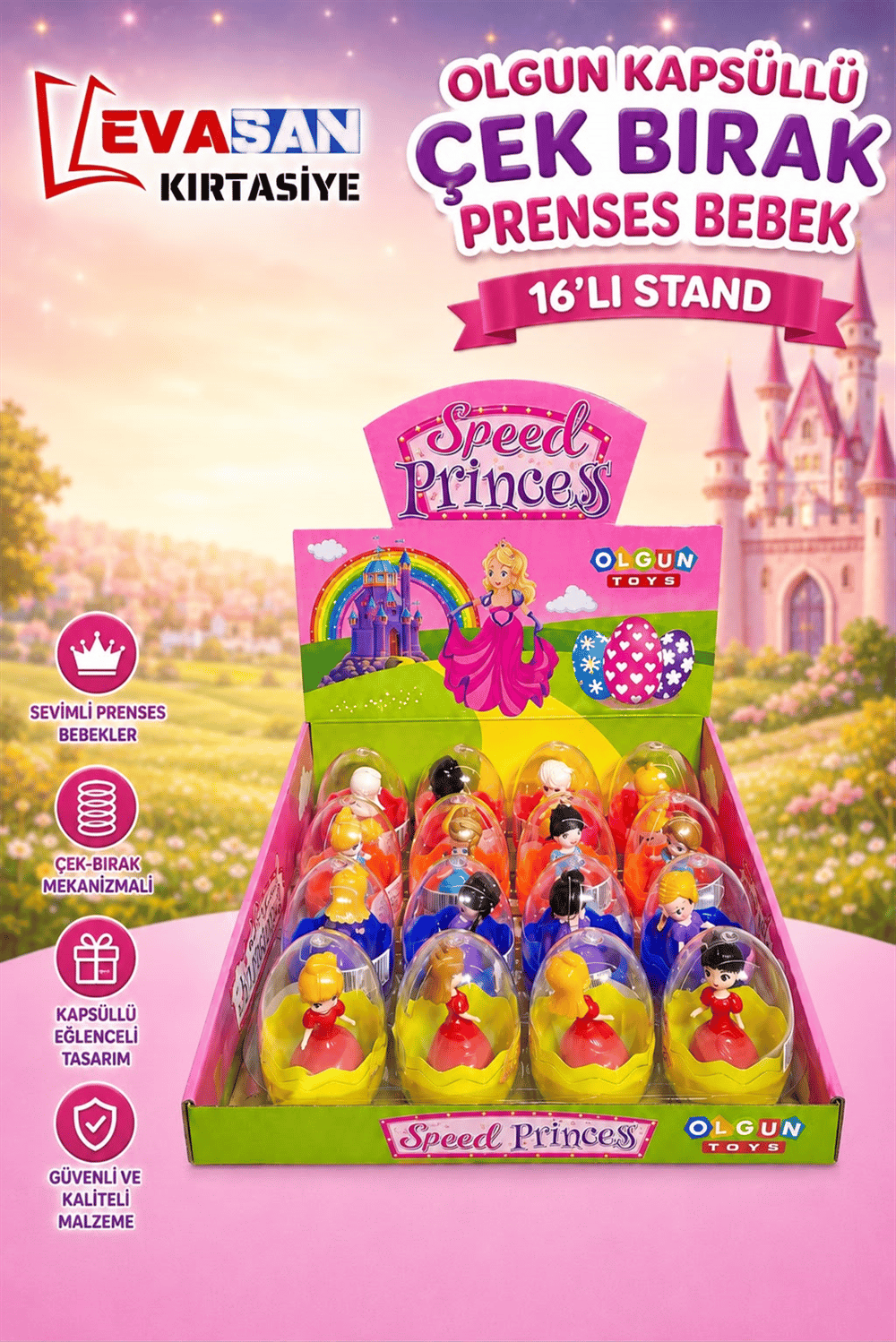 OLGUN KAPSÜLLÜ ÇEK BIRAK PRENSES BEBEK 16 LI STAND