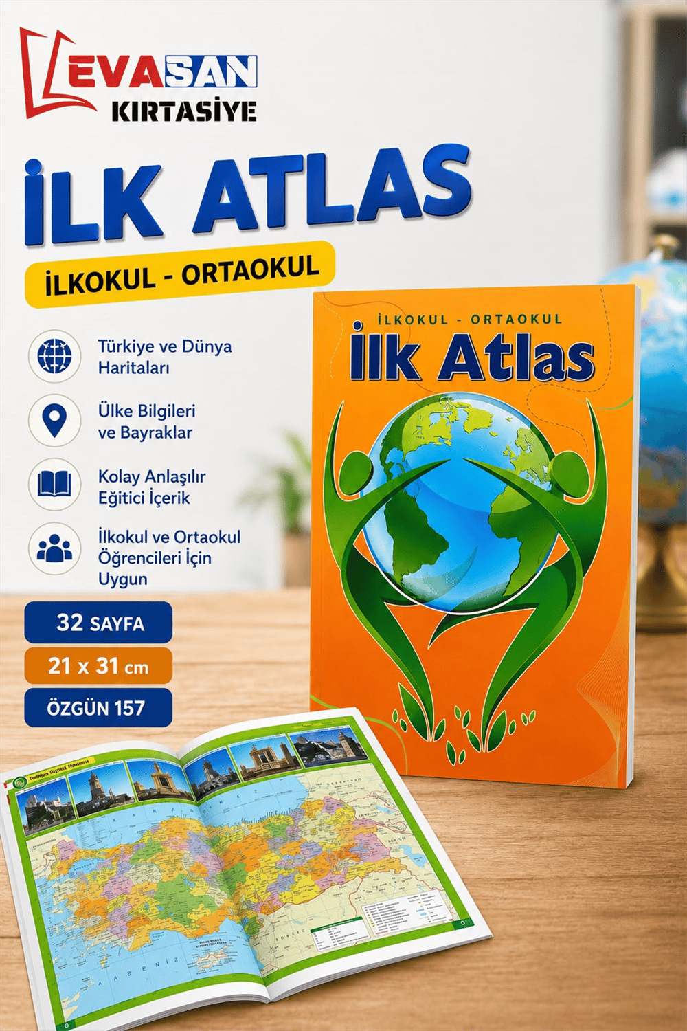 ÖZGÜN 157 İLK ATLAS İLKOKUL-ORTAOKUL32SAYFA 21X31