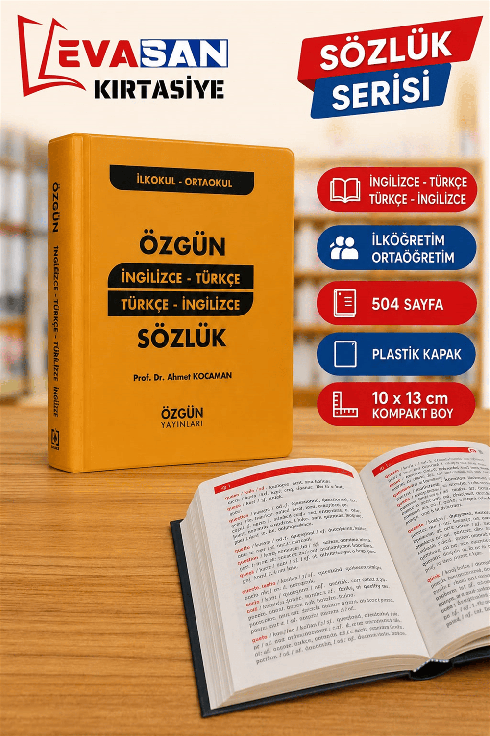 ÖZGÜN İNGİLİZCE-TÜRKÇE/ TÜRKÇE-İNGİLİZCE PLASTİK KAPAK SÖZLÜK İLKÖĞRETİM ORTAÖĞRETİM  504 SAYFA 10X13 *50