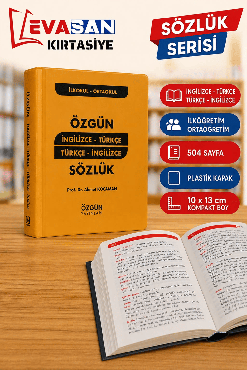 ÖZGÜN İNGİLİZCE-TÜRKÇE/ TÜRKÇE-İNGİLİZCE PLASTİK KAPAK SÖZLÜK İLKÖĞRETİM ORTAÖĞRETİM  504 SAYFA 10X13 *50