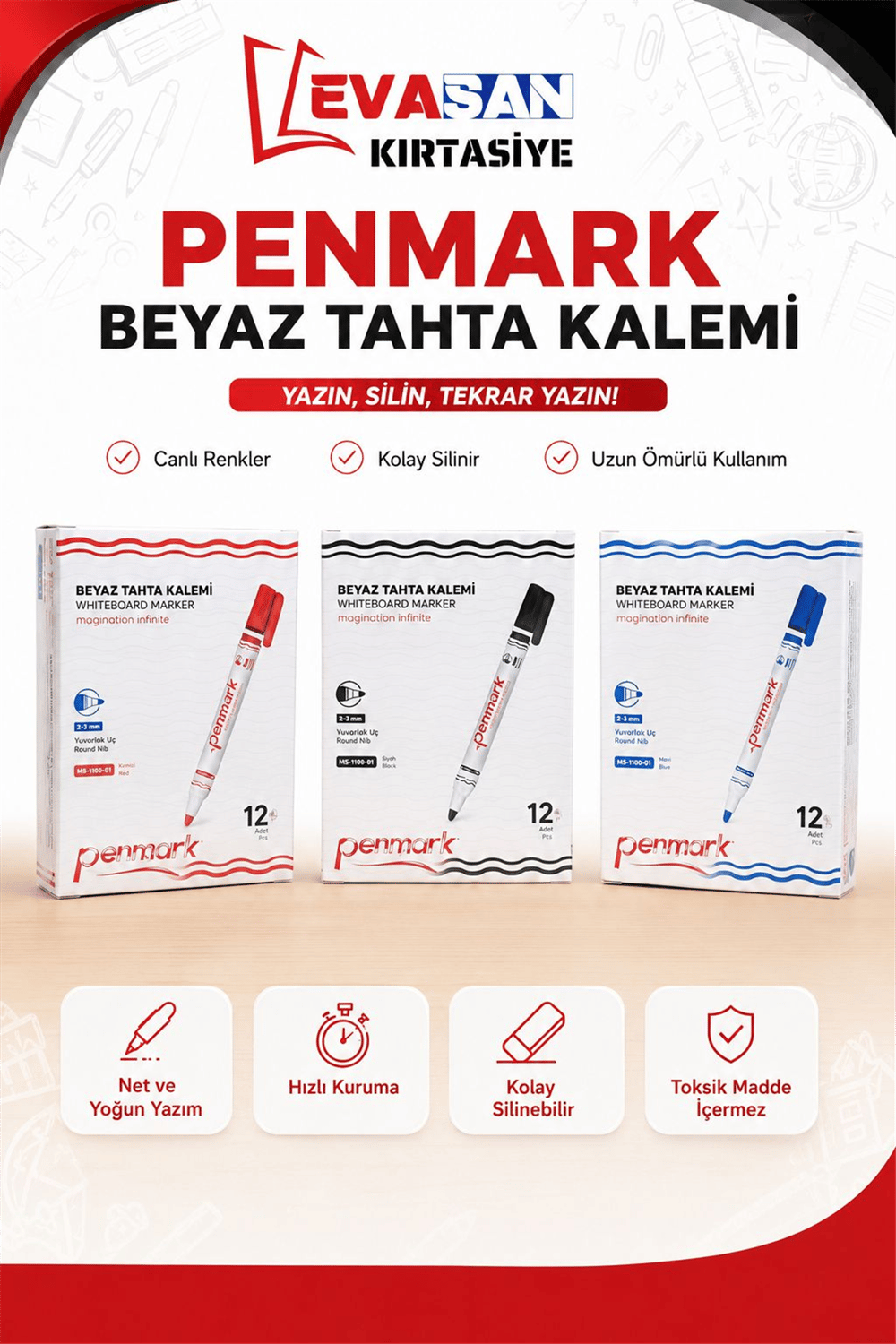 PENMARK BEYAZ TAHTA KALEMİ PK:12 Lİ