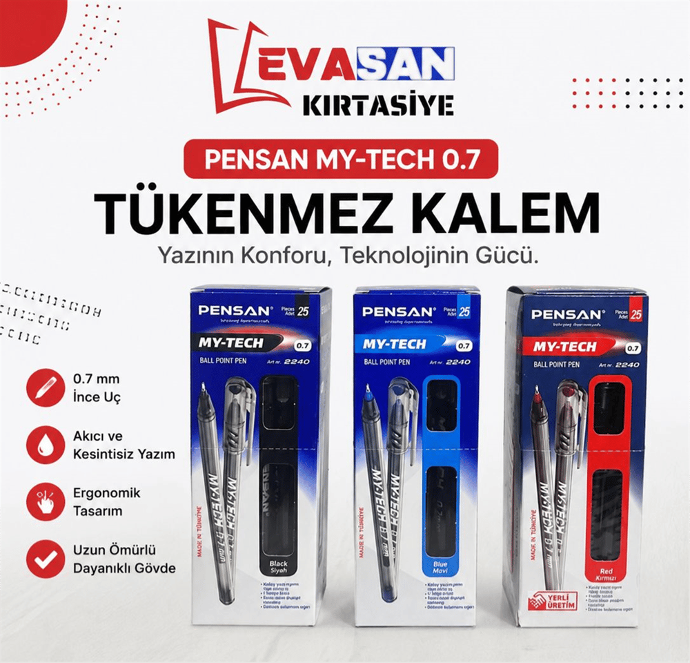 PENSAN 2240 MY-TECH TÜKENMEZ KALEM KIRMIZI  PK:25 Lİ