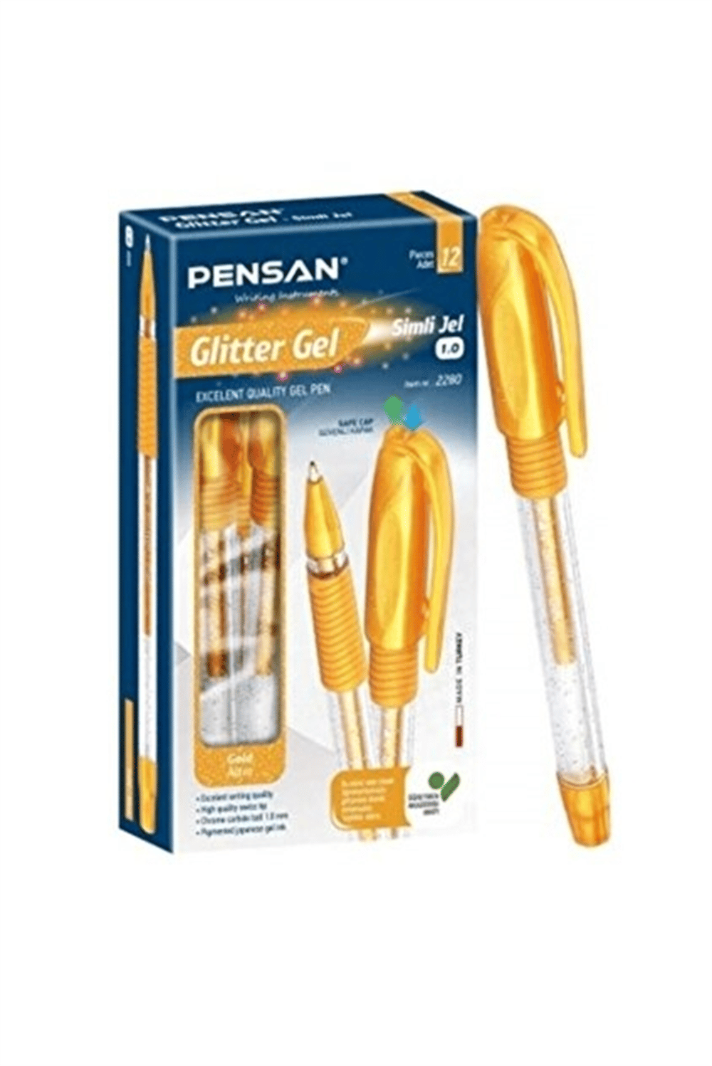 PENSAN 2280 GLİTTER SİMLİ JEL KALEM ALTIN 12 Lİ