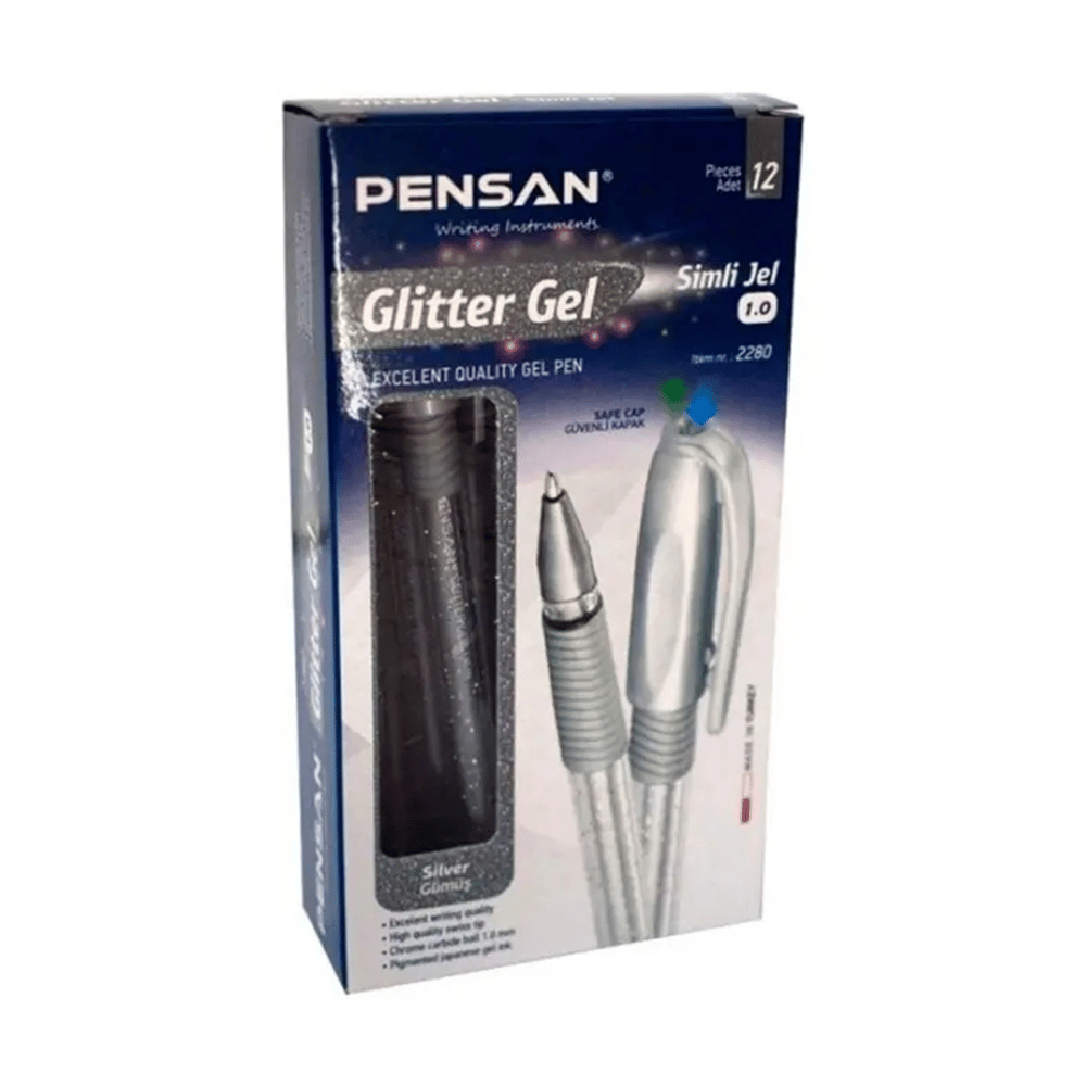 PENSAN 2280 GLİTTER SİMLİ JEL KALEM GRİ 12 Lİ