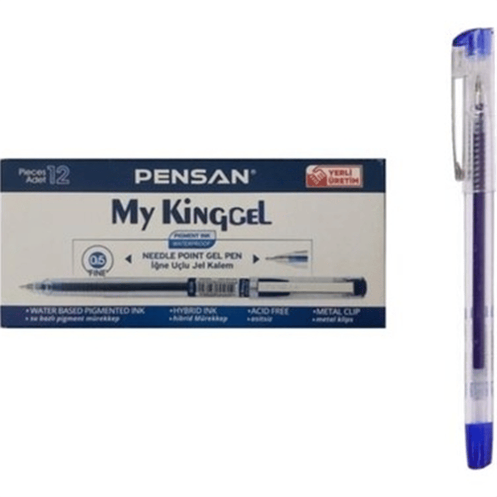 PENSAN 6405 MY-KİNG JEL METAL KLİPS KALEM MAVİ 0.5 PK:12 Lİ