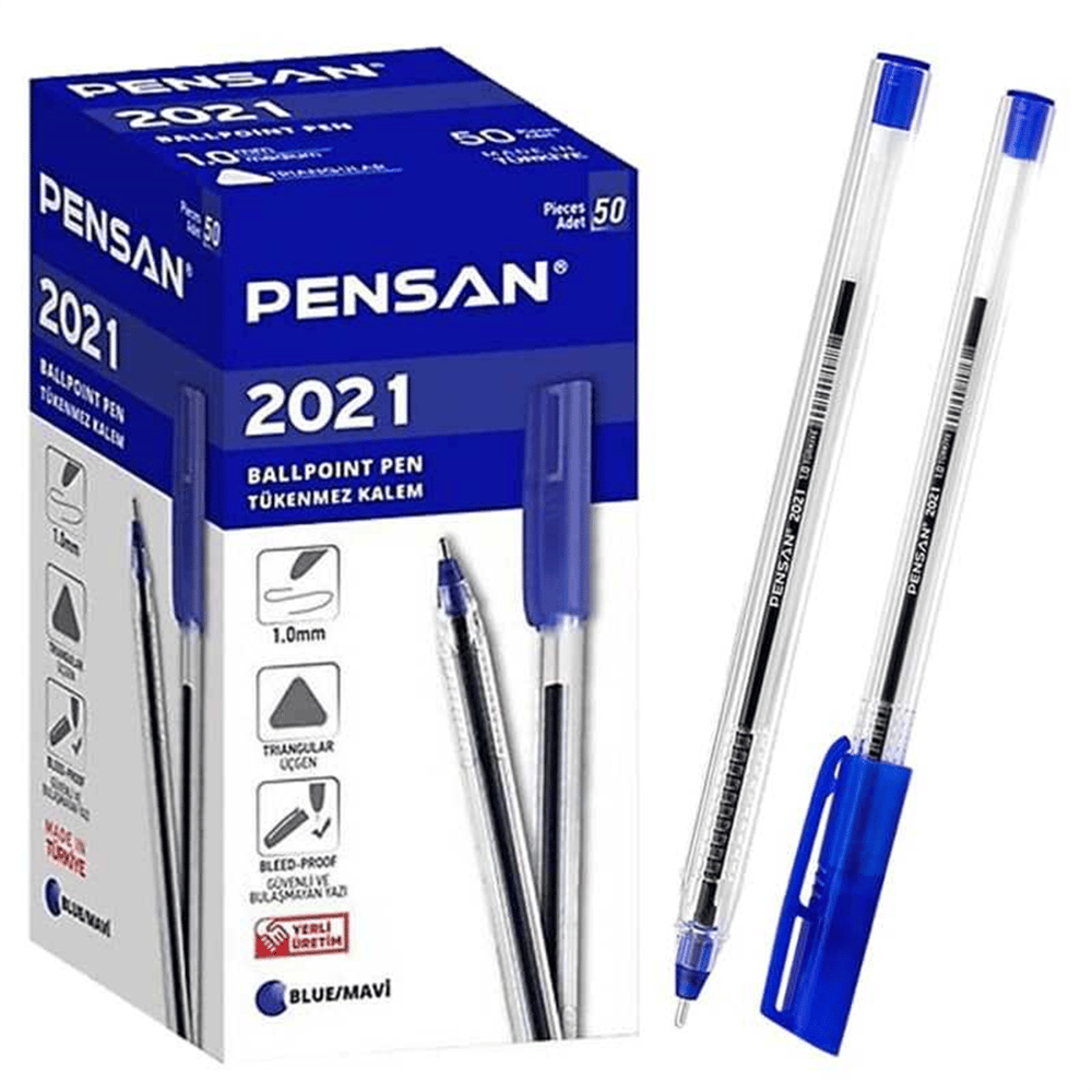 PENSAN ŞEFFAF ÜÇGEN 2021 TÜKENMEZ MAVİ  50 Lİ