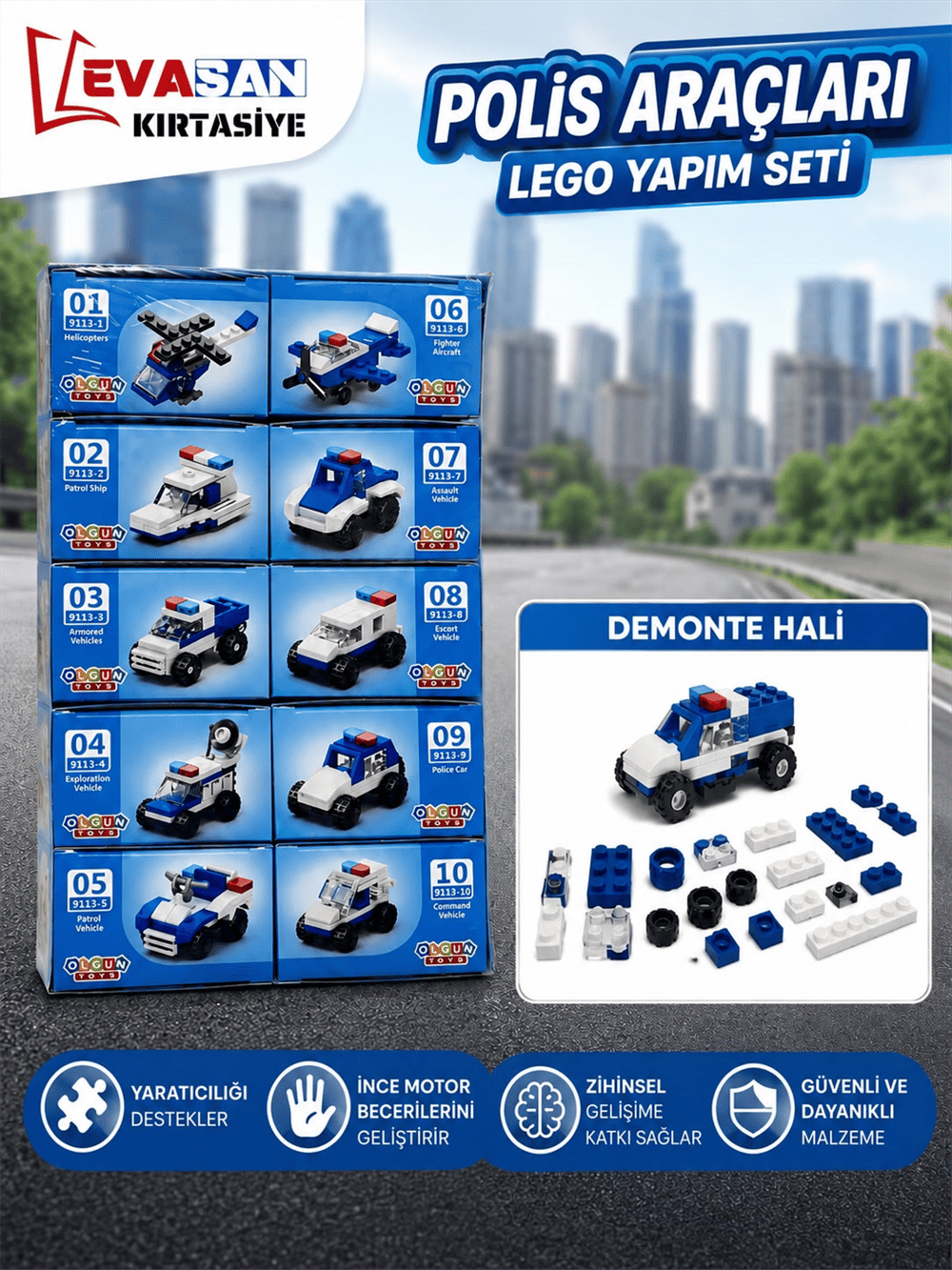POLİS ARAÇLARI LEGO YAPIM SETİ PK:10 LU
