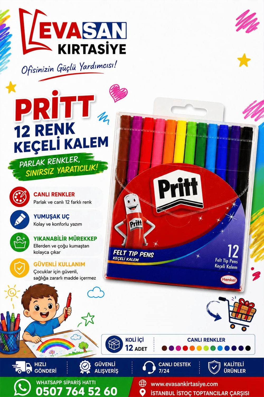 PRİTT 12 RENK KEÇELİ KALEM PK:12 Lİ
