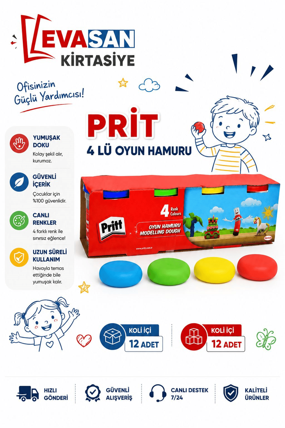 PRİTT 400 GR 4 LÜ OYUN HAMURU PK:12 Lİ