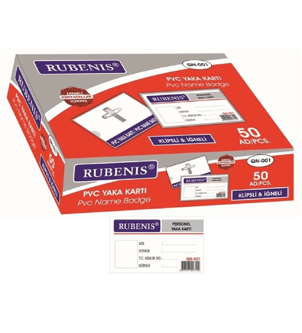 RUBENİS QN-001 PVC YAKA KARTI P:50 Lİ *2000