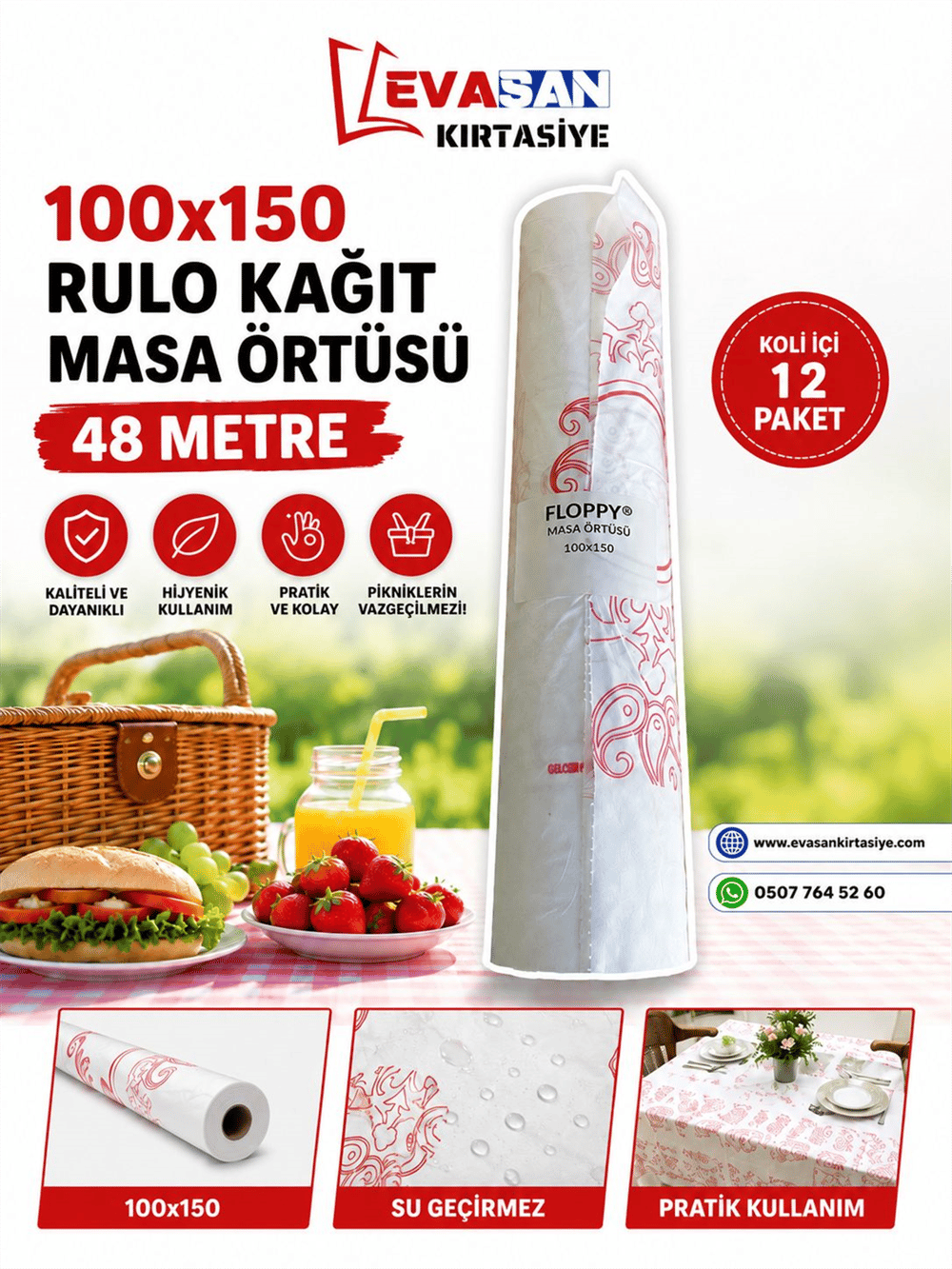 RULO KAĞIT MASA ÖRTÜSÜ 100X150 48 METRE