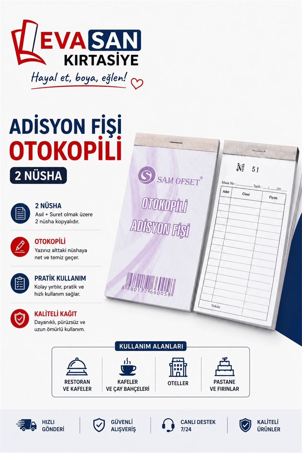SAM OFSET 2 NÜSHA ADİSYON FİŞİ PK:12 Lİ