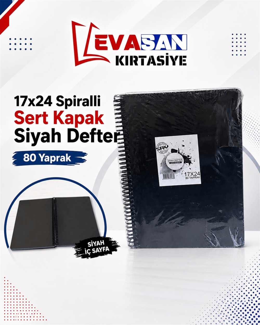 SİYAH DEFTER 17X24 SPR. SERT KAP. 80 YAPRAK *30