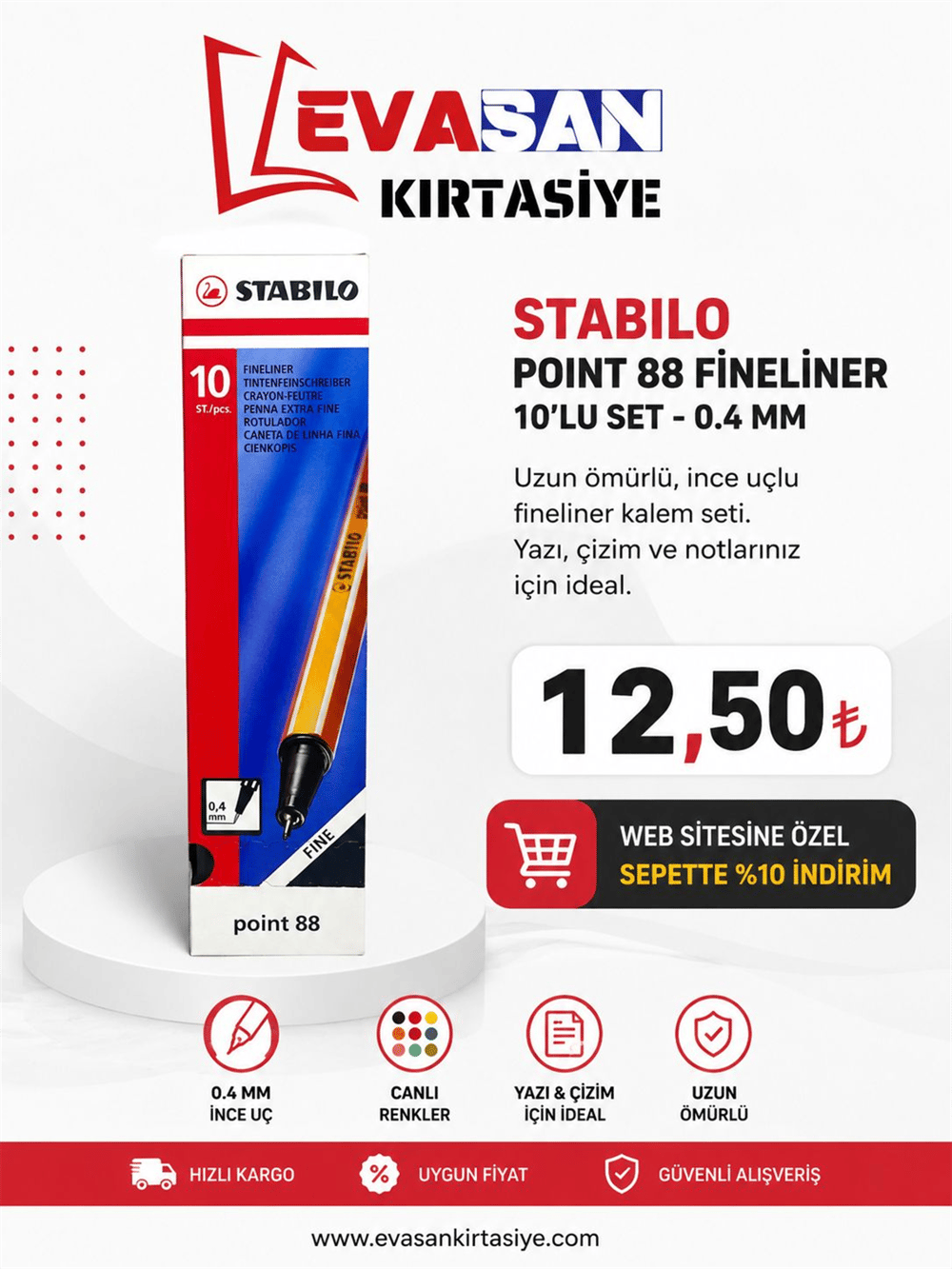 STABİLO 0,4 MM FİNELİNER SİYAH PK:10 LU